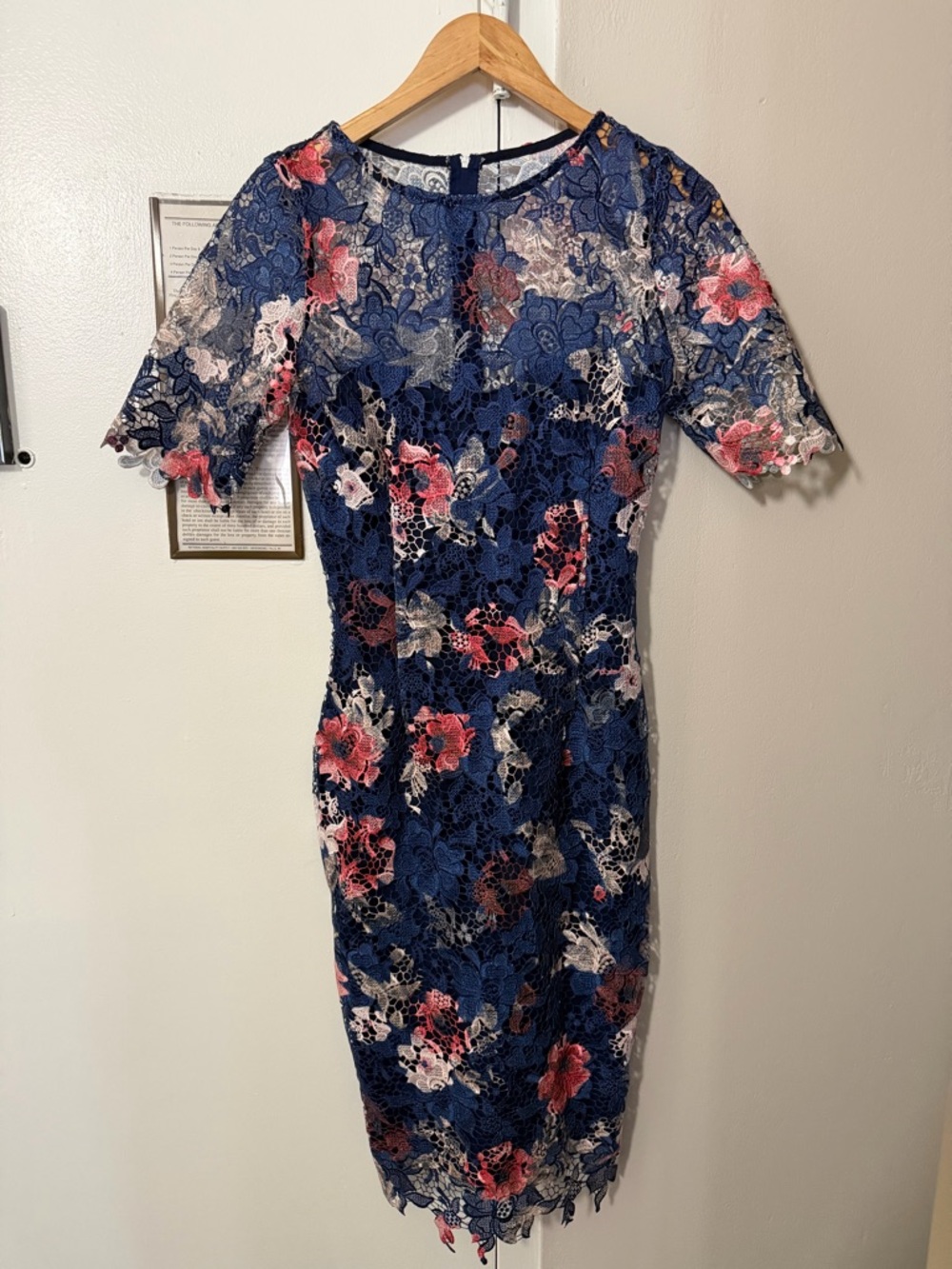 paper doll Navy Floral Lace Midi Dress with Pink Accents